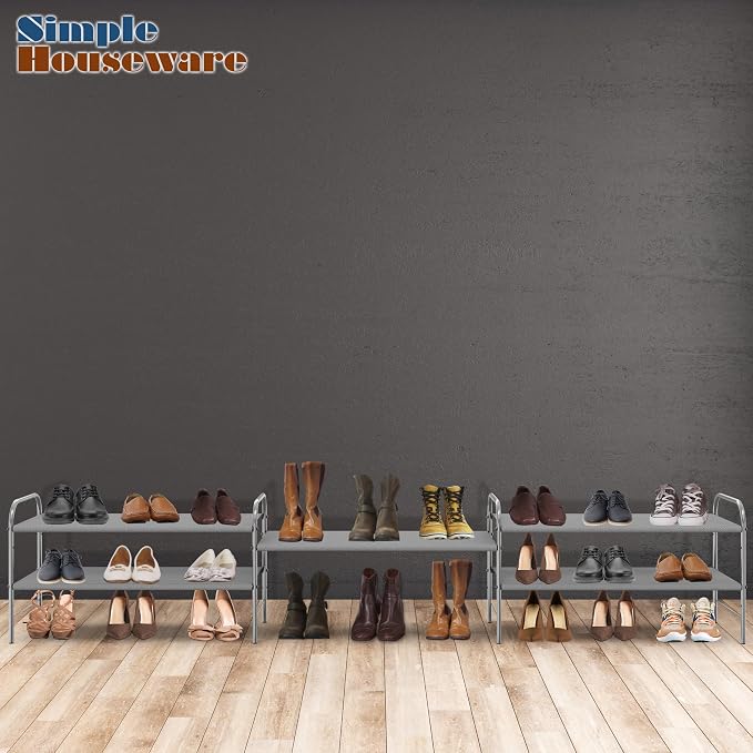 Simple Houseware 2-Tier Shoe Rack Storage Organizer, Grey - Image 2