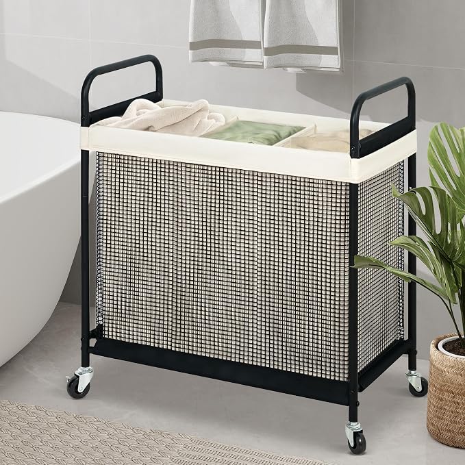 STO STO Laundry Hamper 3 Section, 120L Rolling Laundry Sorter Cart with Removable and Washable Liner Bag, Clothes Hamper with Wheels and Metal Handle for Laundry Room and Bedroom - Image 3