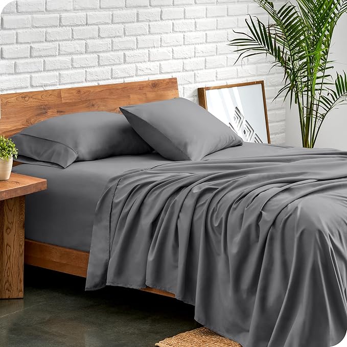 Bare Home King Sheet Set - 1800 Ultra-Soft Microfiber King Bed Sheets - Double Brushed - Deep Pockets - Easy Fit - 4 Piece Set - Bedding Sheets & Pillowcases (King, Grey)