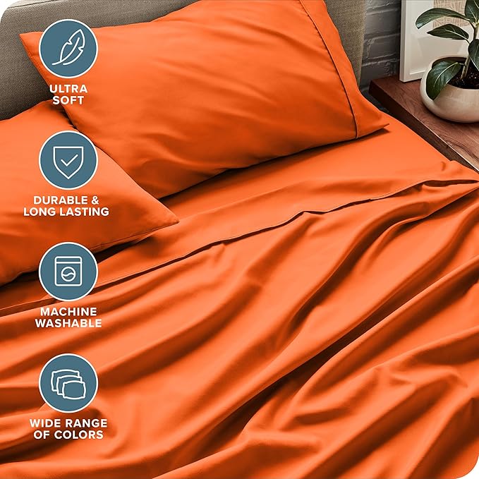 Bare Home Queen Sheet Set - 1800 Ultra-Soft Microfiber Queen Bed Sheets - Double Brushed - Deep Pockets - Easy Fit - 4 Piece Set - Bedding Sheets & Pillowcases (Queen, Orange)
