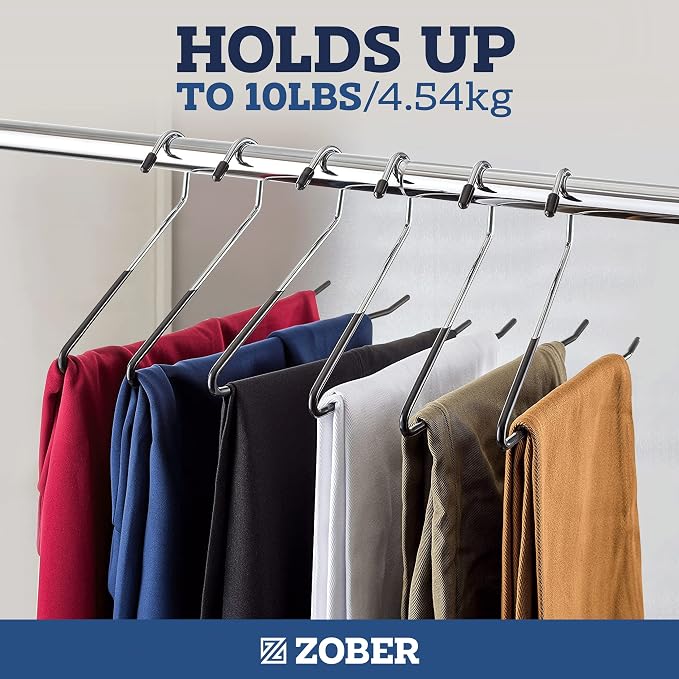 Zober Pants Hangers Non Slip - Open Ended Pants and Jean Hangers for Closet - Space Saving Clothes Hanger - Strong, Durable, Metal Pant Hangers (Black) - Image 4