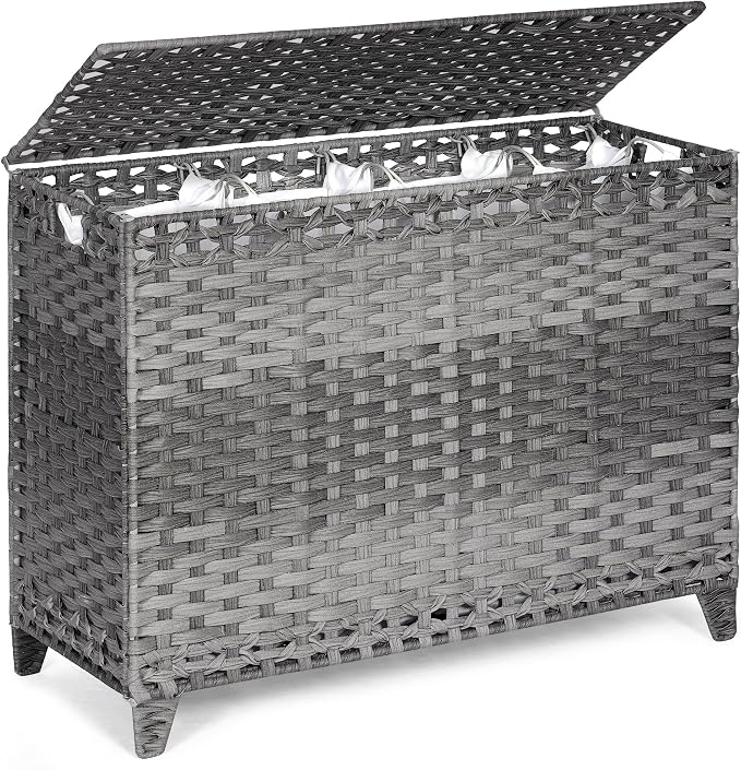 Laundry Hamper with 4 Removable Liner Bags; 176L Handwoven Rattan Laundry Basket with Lid & Heightened Feet; Clothes Hamper with Side Handles by Hermina