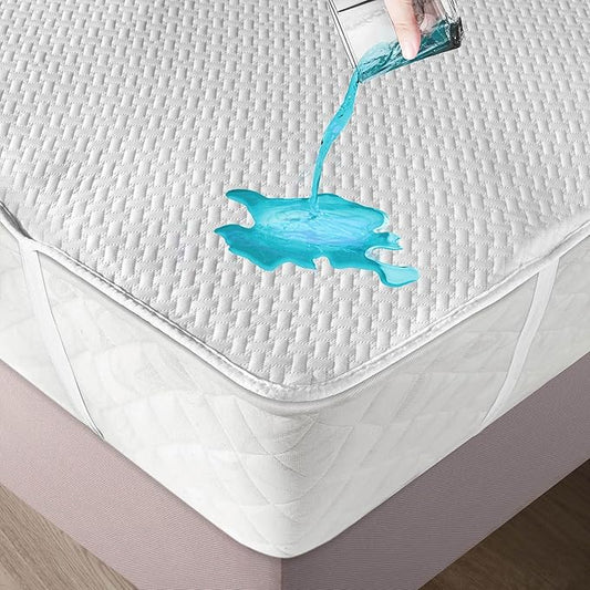 Ambesonne Soft Texture Mattress Pad Quilted Bed Topper for Premium Quality and Comfort Breathable Surface Noiseless Fitted Water Repellent Backing with Durable Elastic Straps, Full