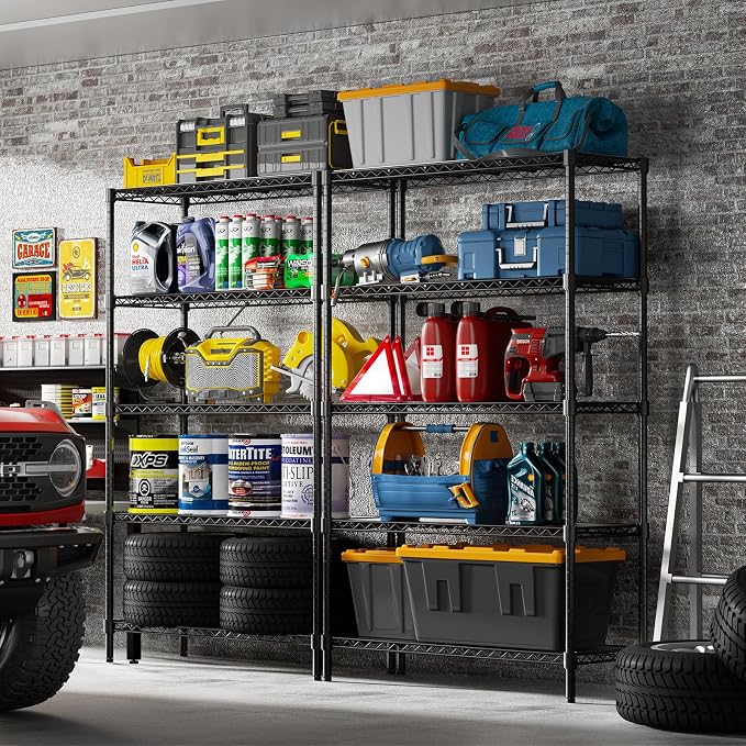 45" W Storage Shelves 5 Tier Wire Shelving, Adjustable Metal Shelving Unit with Shelf Liners, 1875LBS Heavy Duty Storage Rack for Garage Pantry Kitchen Commercial, 45" W x 16" D x 72" H, Black - Image 7