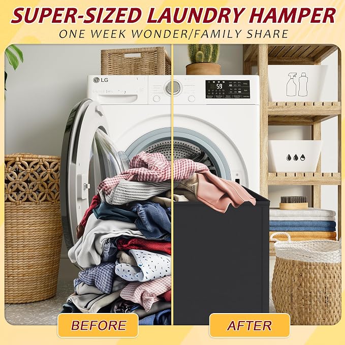 150L Laundry Hamper 2 Section, Large Laundry Hamper with Lid, Dirty Clothes Hamper with 2 Removable Inner Bags, Collapsible Laundry Basket Organizer for for Clothes Toys Towels, Hamper 2 Compartment - Image 5