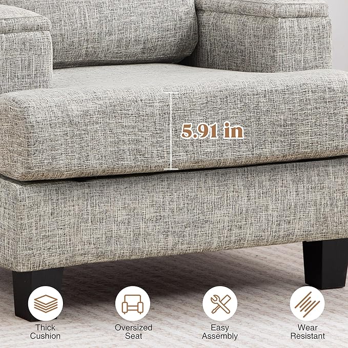 Accent Chairs Set of 2 with Armrest Storage, Upholstered Reading Living Room Chairs, Modern Comfy Large Armchairs, Fabric Single Sofa Chair for Bedroom (Light Grey)