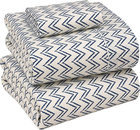 RUVANTI 100% Cotton Sheets – Twin XL Size Percale Bedding, Cooling & Breathable Floral Design, Durable with a Crisp, Soft & Comfortable Feel, 16" Deep Pocket, 3-Piece Set, Chevron