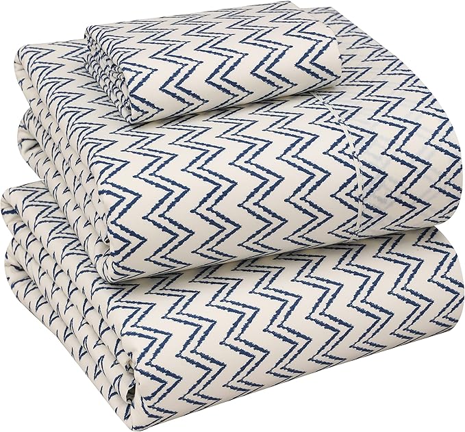 RUVANTI 100% Cotton Sheets – Twin Size Percale Bedding, Cooling & Breathable Floral Design, Durable with a Crisp, Soft & Comfortable Feel, 16" Deep Pocket, 3-Piece Set, Chevron
