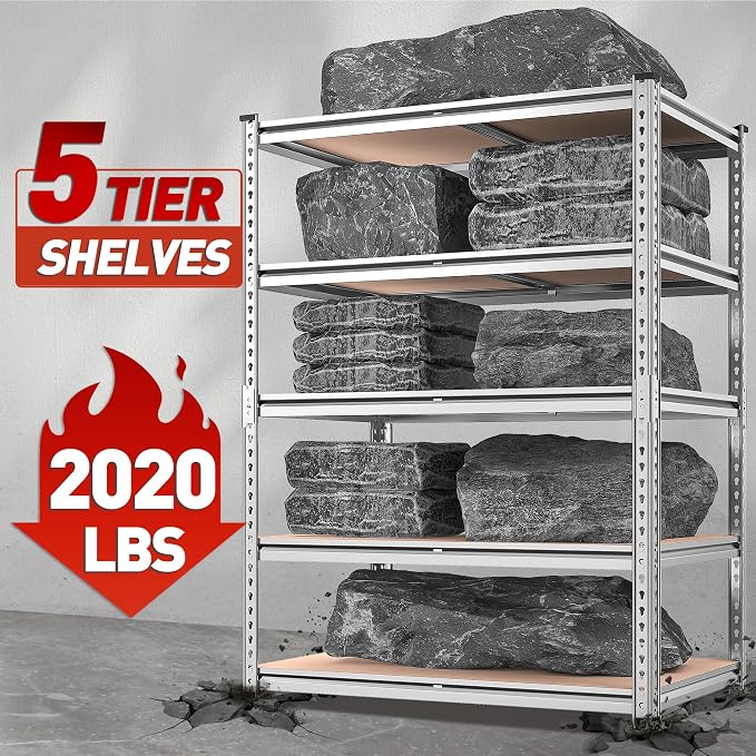 REIBII 2020LBS Garage Shelving Heavy Duty Metal Shelving 5 Tier Storage Shelves, Garage Shelves for Basement, Warehouse, Pantry, Closet, Kitchen, 72" H x 35.55" W x 16" D, Galvanized, 4 Pack - Image 4