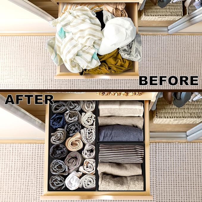 Simple Houseware Underwear Drawer Organizer for Lingerie/Undergarment/Bra/Panty/Sock/Onesie, Set of 6, Black - Image 3