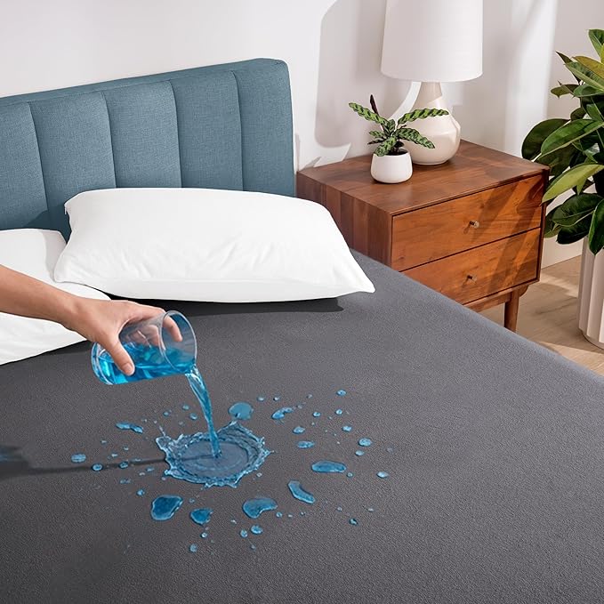 Bare Home Queen Size Mattress Protector - 100% Waterproof & Breathable - Premium Cooling Mattress Cover - Protects Against Spills - Vinyl Free Noiseless - Protect Your Mattress (Queen, Grey)