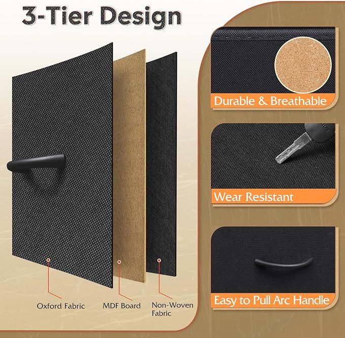 WLIVE 9 Drawer Dresser, Fabric Storage Tower for Bedroom, Hallway, Closet, Tall Chest Organizer Unit for Bedroom with Fabric Bins, Steel Frame, Wood Top, Easy Pull Handle, Black and Rustic Brown - Image 6