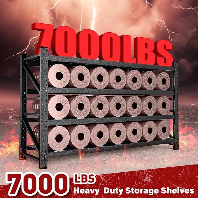 7000LBS Heavy Duty Garage Shelving Units,79" Wide & Deep Storage Shelves,Black Metal Garage Shelves,Large Storage Rack,Steel Shelf,Industrial Shelving for Shop,Warehouse,Basement,79" W x 24" D x 79" H - Image 3