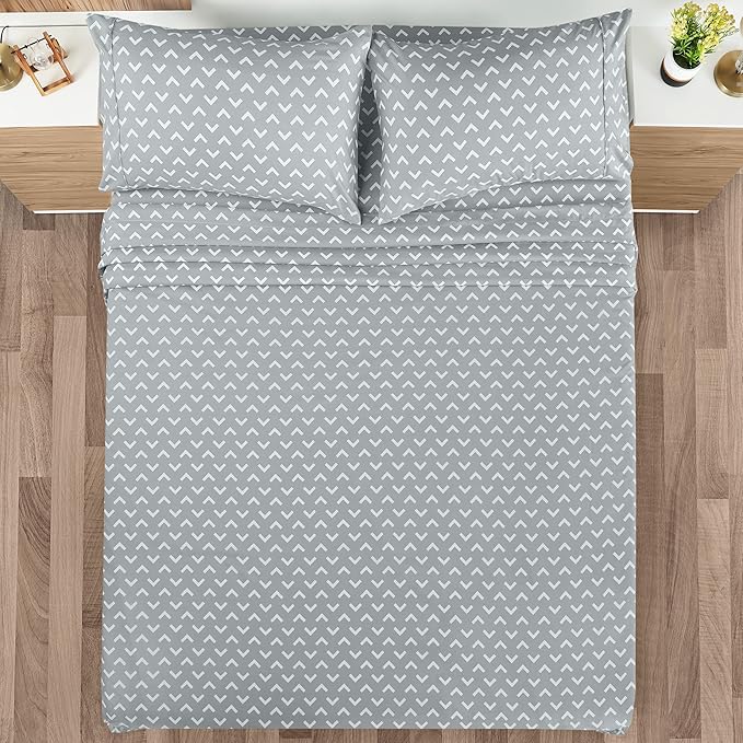 Utopia Bedding Queen Sheet Set, Soft Microfiber 4 Piece Bed Sheets with 15" Deep Pocket - Easy Care Brushed Microfiber (Arrows - White)