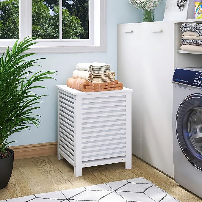 SMIBUY Double Laundry Hamper with Lid, 120L Bamboo Laundry Basket with Removable Liner Bag, 2-Section Clothes Divider Laundry Sorter for Laundry Room, Bathroom, Bedroom (White) - Image 6