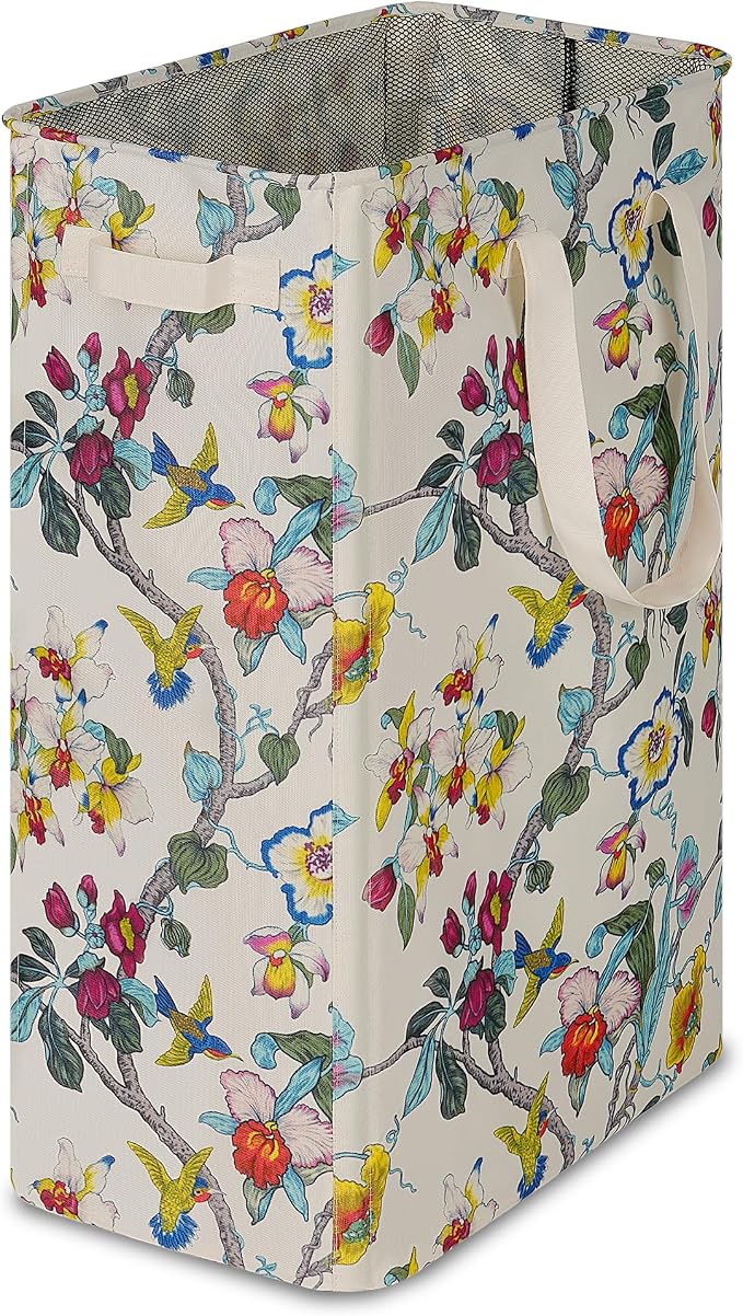 efluky Slim Laundry Basket, Narrow Laundry Hamper with Handles, Collapsible Dirty Clothes Hamper, Tall Laundry Bin for Laundry Room, Dorm and Bedroom, 19.8 Gallon (75L) Floral by efluky