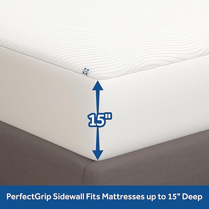 Sealy Clean Protection Waterproof Fitted Mattress Protector Twin Comfort Soft Knit Top Sidewall Mattress Cover (White)