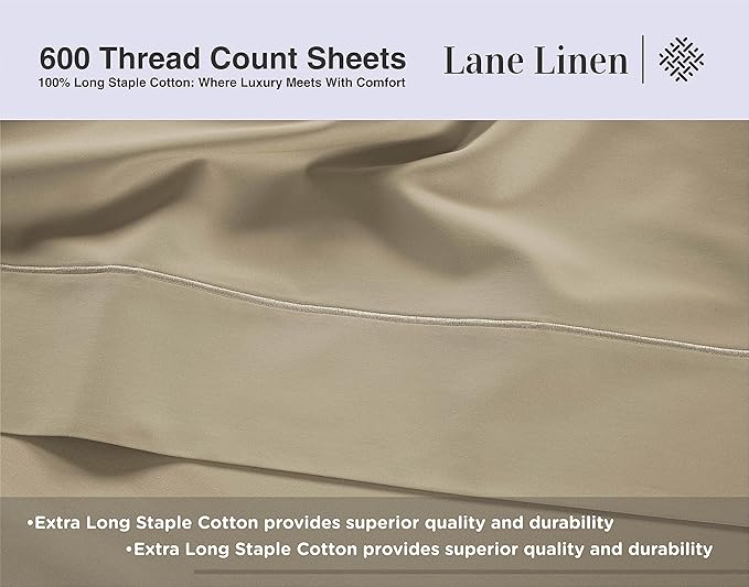LANE LINEN Split King Sheets Set for Adjustable Beds - 5 PCs, 600 Thread Count Split King Sheets Set - Sateen King Split Sheets for Adjustable Bed - Split Top King Sheet Set for Beds - Linen
