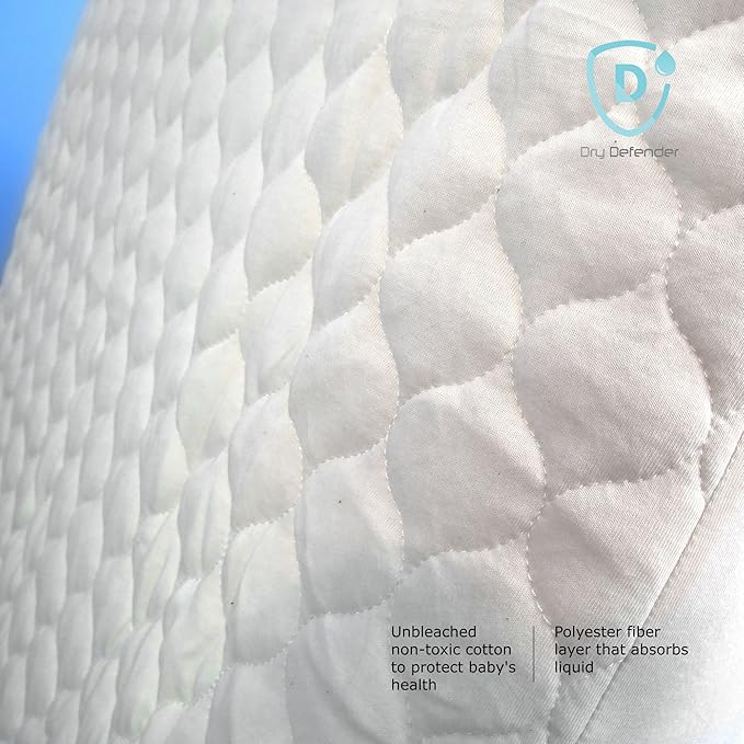 Organic Cotton Waterproof Fitted Crib Pad - Natural Baby Crib Mattress Cover & Protector - Unbleached, Non-Toxic & Hypoallergenic (28" x 52" x 7")