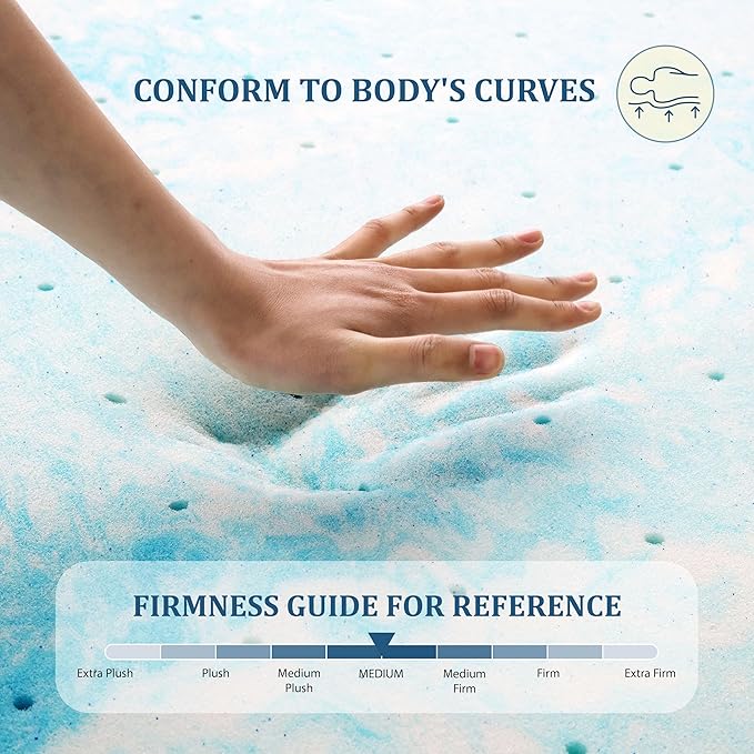 EGO Topper 3 Inch Twin XL Memory Foam Mattress Topper, Cooling Gel Foam Mattress Topper for Pressure Relief, Ventilated Design Bed Topper in a Box, CertiPUR-US Certified, 38"×80", Medium