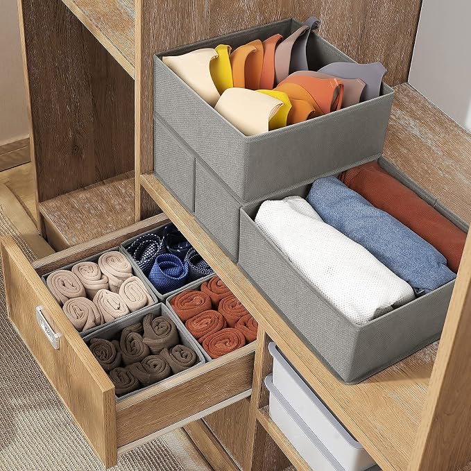 Criusia Drawer Organizer Clothes, 8 Pack Underwear Organizer, Foldable Closet Organizers and Storage Dresser Dividers for Clothes, Socks, Scarves, Ties (Gray) - Image 7