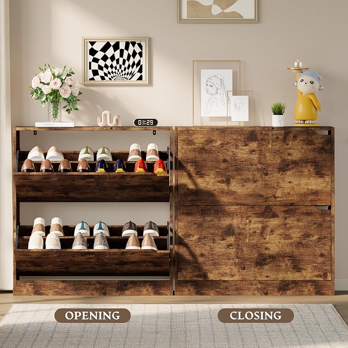 BORNOON Shoe Cabinet with 2 Flip Drawers, Slim Narrow Shoe Storage Cabinet, Freestanding Shoe Organizer with Adjustable & Removable Shelves, Top Display Shelf for Entryway, Hallway, Foyer, Closet - Image 5