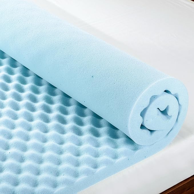 Best Price Mattress 2 Inch Egg Crate Memory Foam, Cooling Gel Infusion, Twin Mattress Topper, Dorm Essentials, Blue