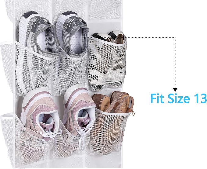 MISSLO 30 Large Pockets Dual Sided Hanging Baby Shoe Organizer for Closet with Rotating Hanger Hanging Shoe Shelves, White - Image 3