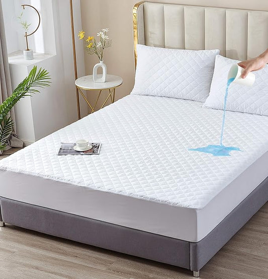 California King Waterproof Mattress Protector, Quilted Cooling Fitted Bed Mattress Cover Pad, 13"-15" Deep Pocket, Soft and Noiseless Machine Washable, Vinyl Free