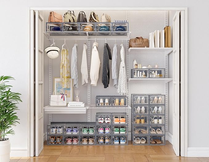HOMIDEC Shoe Storage, 12 Pack Shoe Organizer for Closet, Shoe Boxes Clear Plastic Stackable Shoe Containers with Lids for Size 10 - Image 2