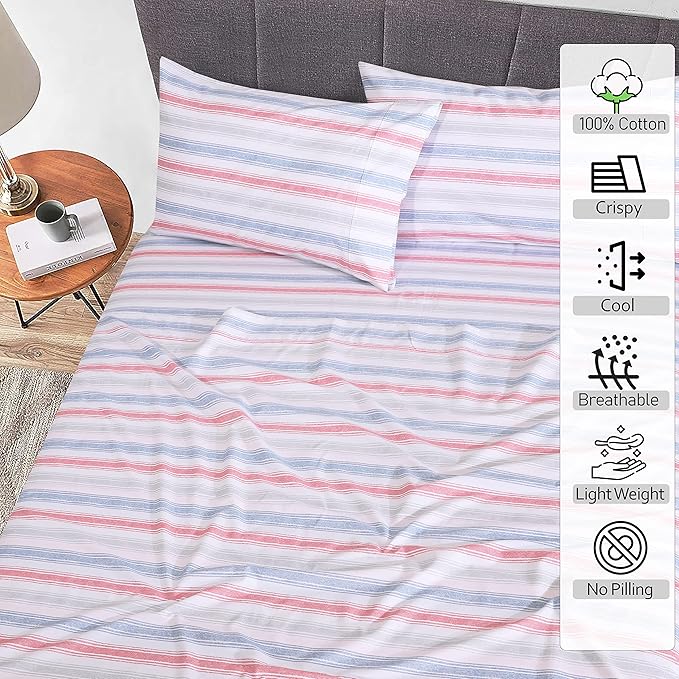 RUVANTI 100% Cotton Sheets – California King Percale Bedding, Cooling & Breathable Floral Design, Durable with a Crisp, Soft & Comfortable Feel, 14" Deep Pocket, 4-Piece Set, Times