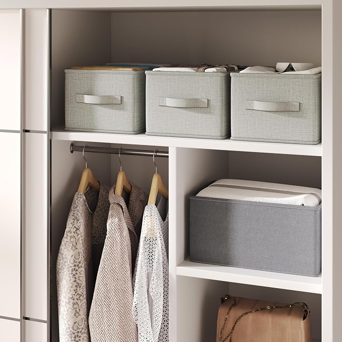 LayerSpace 3 Pack Fabric Storage Bins for Shelves | 16.25x12x10in Closet Storage Baskets | Collapsible Storage Bins |Fabric Closet Organizers with Handles | Light Gray - Image 9