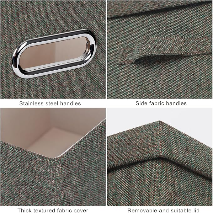 Graciadeco Large 17" 36 Quart Collapsible Stackable Storage Bins with Lids, 3 Packs Dark green Foldable Fabric Closet Storage Boxes with Lids, Heavy-duty Linen Cube Baskets(17x12x11) - Image 7