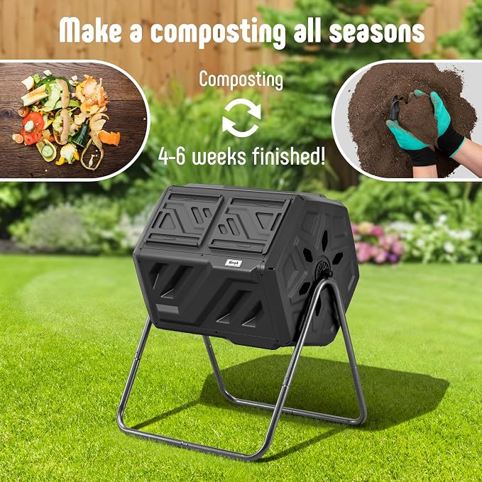 Werph 43 Gallon Compost Bin with Gloves, Fast Assembly & Easy Setup Outdoor Compost Tumbler, Updated Dual Chamber Tumbling Composter for Garden, Kitchen, and Yard Waste, Black - Image 8