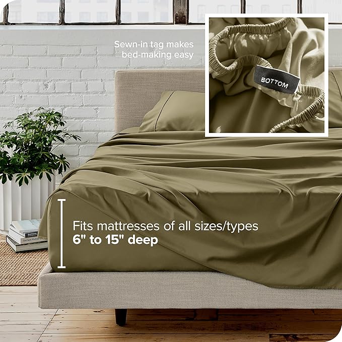Bare Home Split California King Sheet Set - 1800 Ultra-Soft Microfiber Bed Sheets - Double Brushed - Deep Pockets - Easy Fit - 5 Piece Set - Bed Sheets (Split Cal King, Olive)