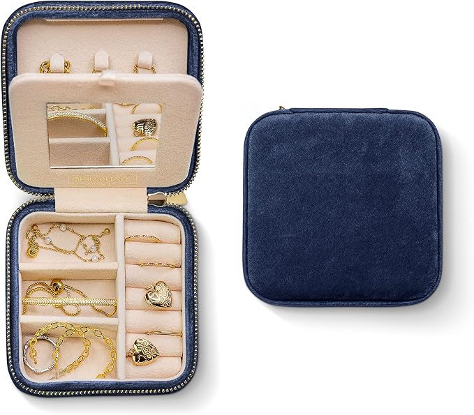 Benevolence LA Plush Velvet Jewelry Box | Travel Jewelry Case Organizer with Mirror | Featured in Oprah's Favorite Things | Best Gifts For Daughter, Girlfriend, Mom | Gifts For Her - Navy Blue by BenevolenceLA