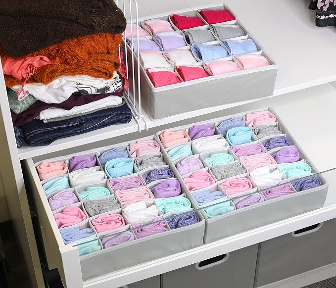 Simple Houseware Sock Drawer Organizer for Dresser/Closet/Bedroom, 3 Pack, Gray - Image 3