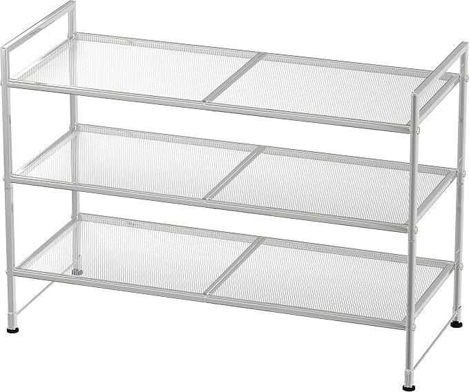 Simple Houseware 3-Tier Stackable Mesh Shoe Rack, Silver - Image 8