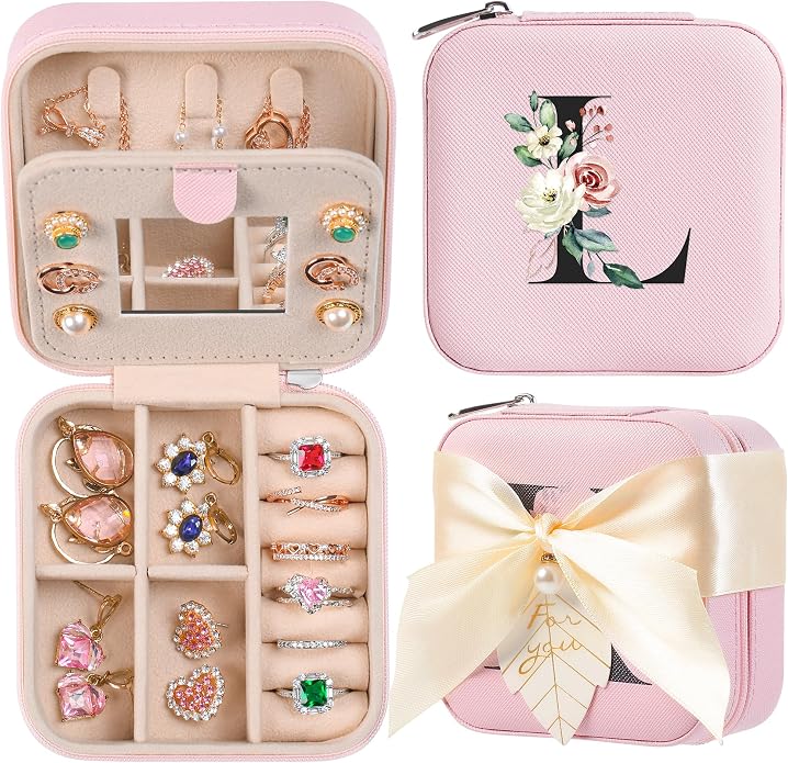 AYGXU Travel Jewelry Box for Women and Girls - Small Case With Initial A-Z - Teacher Gifts by AYGXU