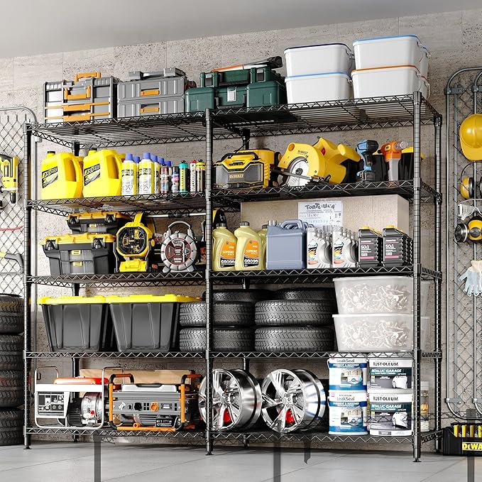 Garvee Storage Shelves 70" H Wire Shelving Rack, 5-Tier Garage Shelving Heavy Duty Metal Storage Shelves for Kitchen Pantry Room, Load 1325 LBS, Adjustable Wire Rack Shelf for Garage Basement - Image 8