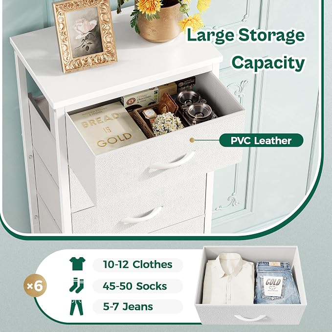 Huuger Tall Dresser for Bedroom, 7 Drawer Dresser & Chests of Drawers, Fabric Drawer for Closet, Bedroom, Night Stand, Metal Frame, Storage Tower with Fabric Bins, White - Image 4