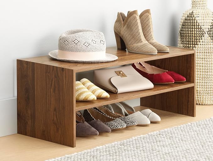 Whitmor Wood Stackable 2-Shelf Shoe Rack, Walnut, 31 inches - Image 2