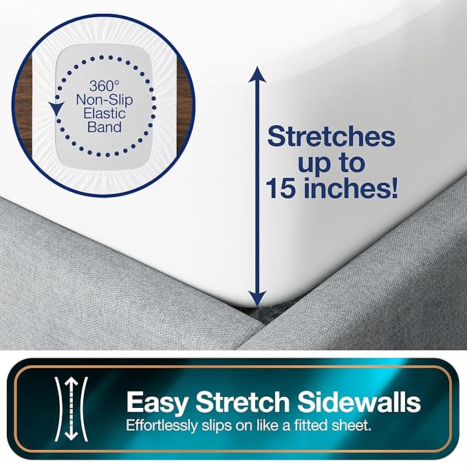 All-in-One Cool Chill King Size Waterproof Mattress Protector with 15" Elastic Deep Pocket, Soft and Breathable Cooling Mattress Protector, 76" x 80", White