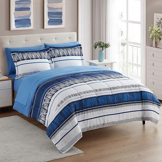 Sweet Home Collection 7 Piece Comforter Set Bag Solid Color All Season Soft Down Alternative Blanket & Luxurious Microfiber Bed Sheets, Mediterranean, Full