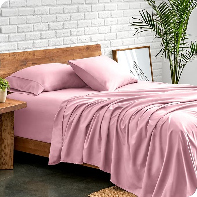 Bare Home Full XL Sheet Set - 1800 Ultra-Soft Microfiber Full Extra Long Bed Sheets - Double Brushed - Deep Pockets - Easy Fit - 4 Piece Set - Bedding Sheets & Pillowcases (Full XL, Light Pink)