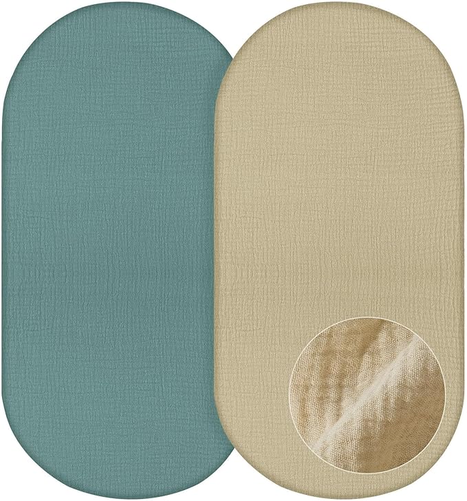 Basumee Muslin Bassinet Sheets for Baby Girl Boy 2 Pack Soft Breathable Baby Bedside Bassinet Fitted Sheets with Bottom Elastic Band Mattress Cover for Rectangle Oval Hourglass Bassinets