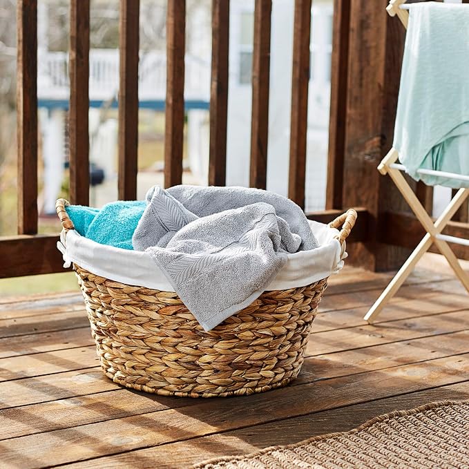 Household Essentials Round Wicker Laundry Basket with Handles, Whimsical Water Hyacinth Basket, Supportive Metal Frame, Removable Polyester Liner, Handwoven, Well-Structured and Versatile, Natural - Image 3
