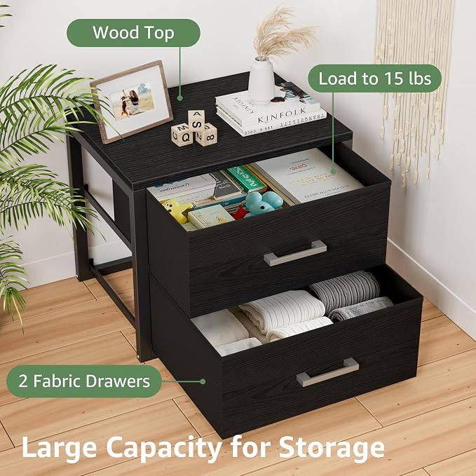 BOLUO Stackable Storage Drawers Closet Organizers and Storage Fabric Black 2 Drawer Dresser for Bedroom 2 Packs Modern - Image 6