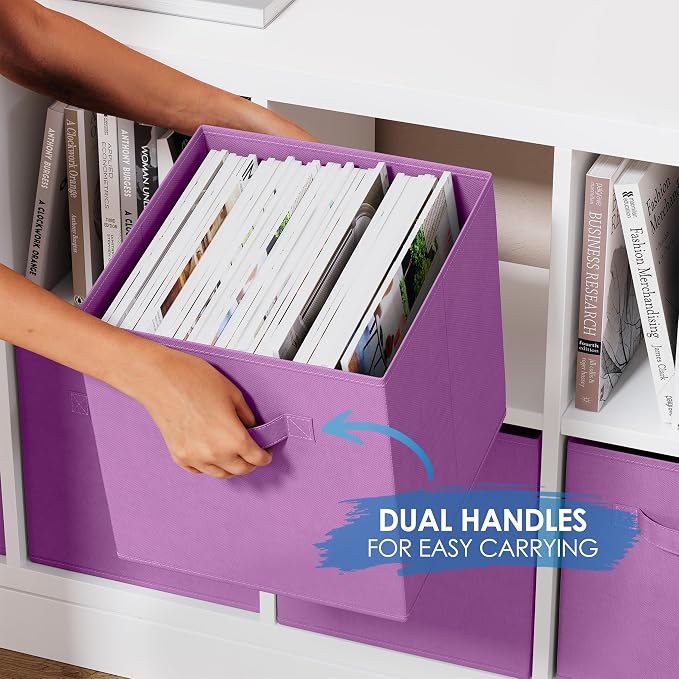 Storage Cubes Pack Of 8 - Standard Size Cube Storage Bin 10.5x10.5x11 With Dual Handles For Easy Carrying- Fabric Storage Bins Collapsible (Purple) - Image 4
