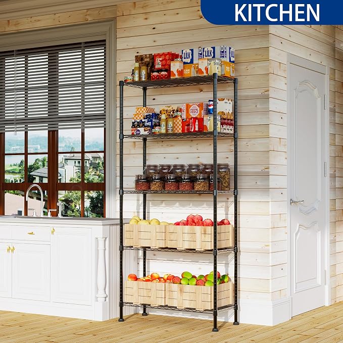 REGILLER 5-Wire Shelving Metal Storage Rack Adjustable Shelves,Standing Storage Shelf Units for Laundry Bathroom Kitchen Pantry Closet(Black,14.1" D x 30" W x 79" H) - Image 2